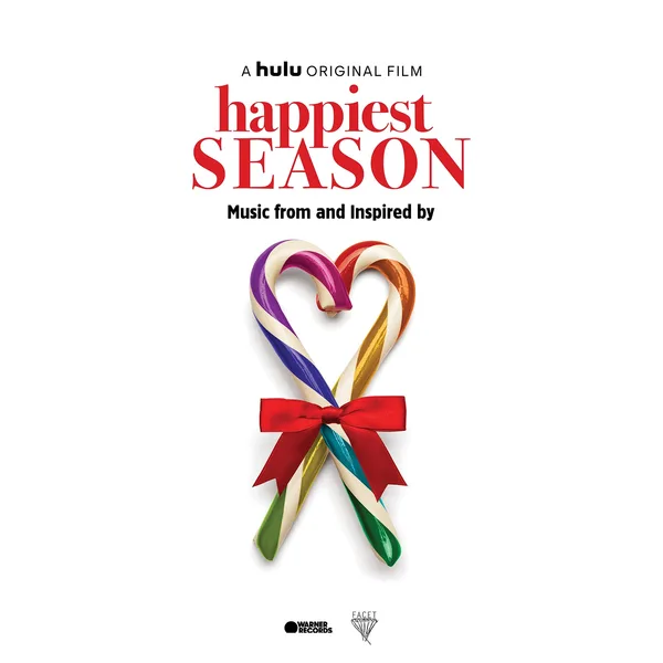 White album cover with two rainbow-striped candy canes crossed into a heart shape, tied with a red bow, beneath red serif lettering and record label logos.