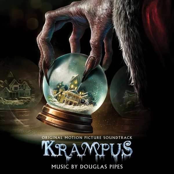 Dark album cover showing a clawed, furred hand holding a snow globe that contains a lit house, with icy lettering and the composer's credit below.