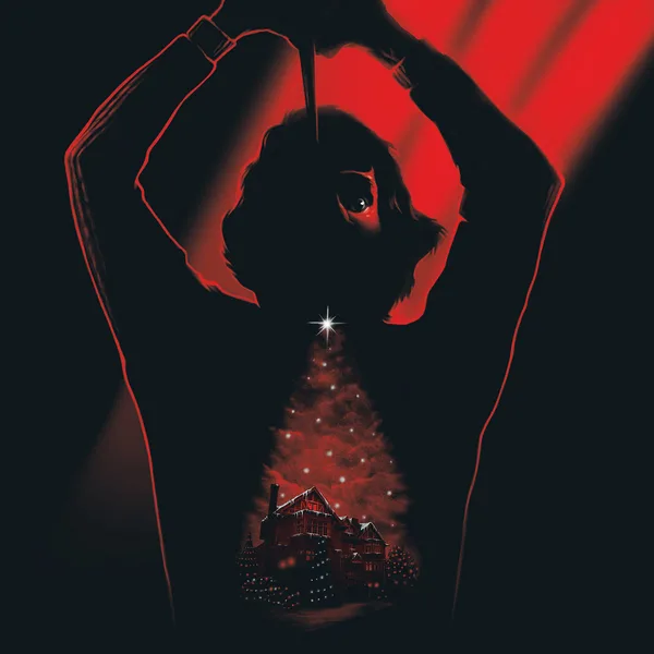 Red and black cover art of a dark silhouette raising a blade overhead, with a lit Christmas tree and a snowy house glowing inside the figure's chest.