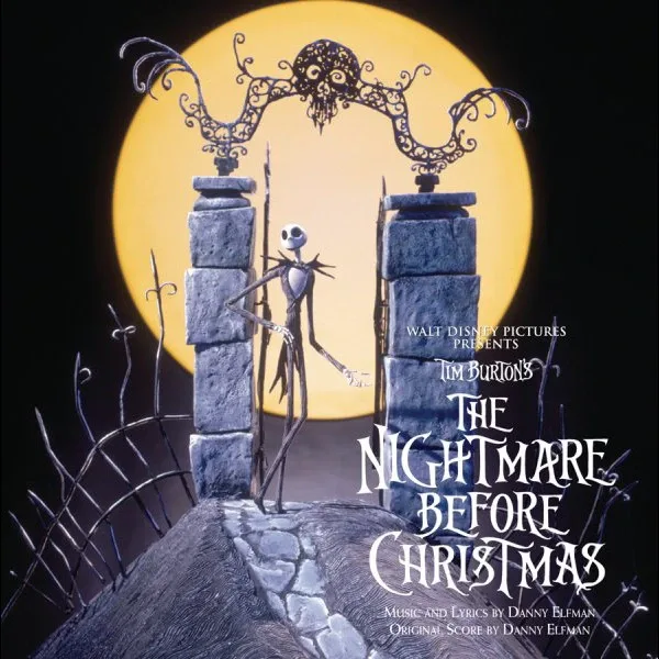 Album cover showing a tall thin skeletal figure leaning on stone gate pillars with an ornate iron arch, set against a huge yellow moon.